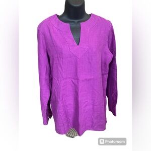 Lauren Ralph Lauren Petite 100% Linen Tunic Blouse. Size Medium.
